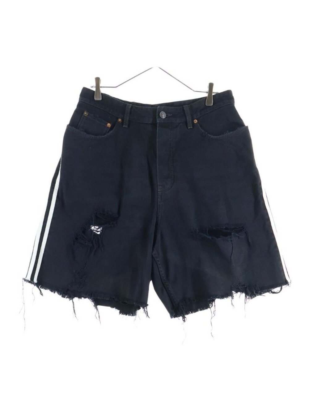 Balenciaga Adidas Baggy Shorts Destroy Denim Distressed Black